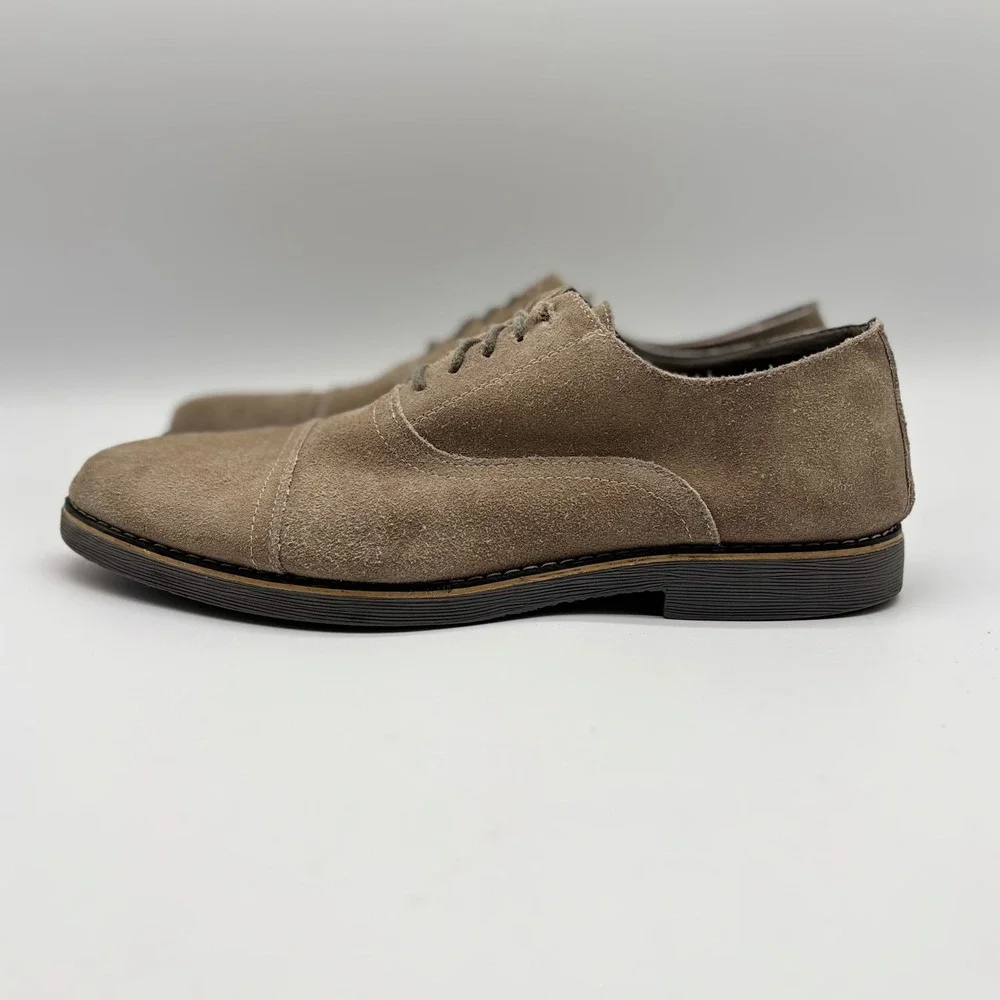 Alpine Swiss Mens S881 Suede Leather Cap Toe Oxford Shoes Brown Taupe Size 10